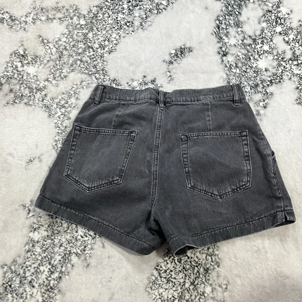 ASOS Design Womens Black Denim Shorts Size 32 High Rise Rolled Cuff Casual